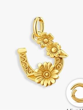 Gold Floral Horseshoe Charm Pendant - Women Jewelry